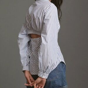 Maeve by Anthropologie Mixed Stripe Cutout Buttondown Shirt Blue & White XS